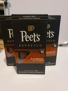 3x Peet's Espresso Ristretto Dark Roast Coffee Capsules -